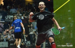 Gregory Gaultier celebrates as he wins the 2013 US Open men's final