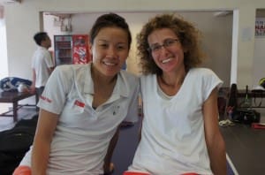 Joannah Yue with Andrea Nichols (right) captain of Singapore Cricket Club squash team
